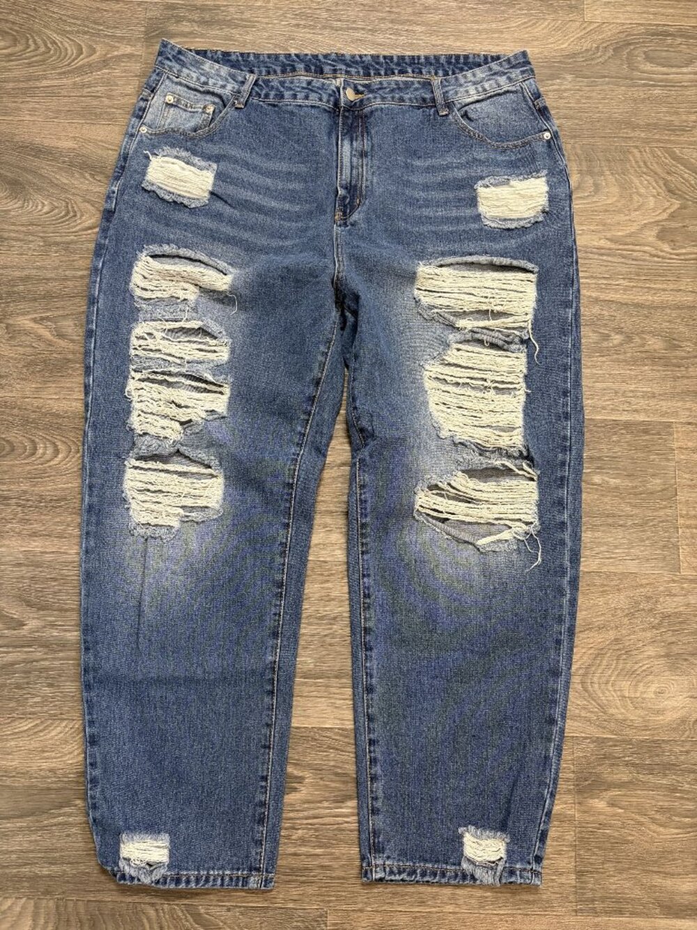 Ripped Distressed High Waisted Boyfriend Jeans 4XL Blue Denim Fade Plus Size